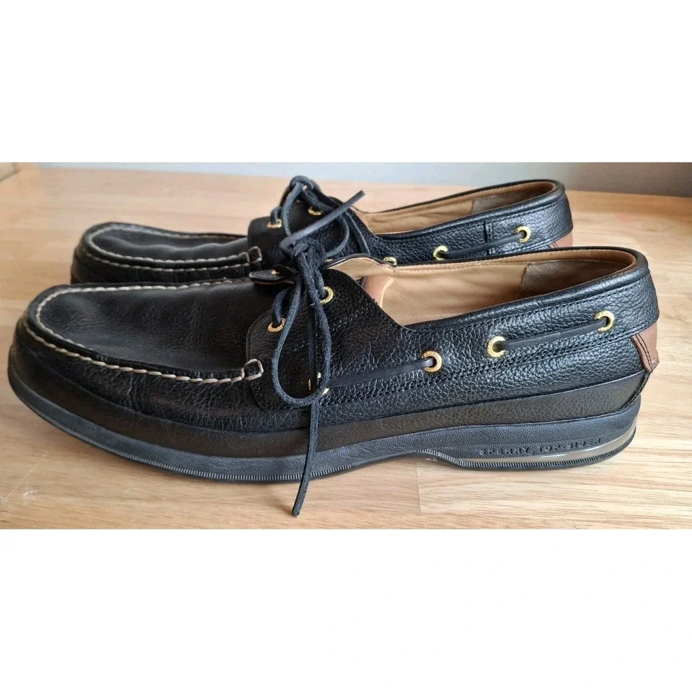 Sperry Gold Cup ASV Boat Shoes Black Leather Men's 15M 2 Eye Comfort Loafers